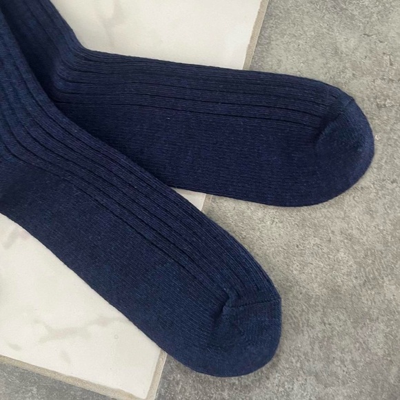 Netjets 100% Wool Navy Blue Ribbed Tall Socks One Size Men’s Womens - Picture 3 of 4